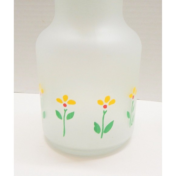 Libbey of Canada Frosted Beverage Carafe 6 Glasses Yellow Flower Telaflora 1985 - Picture 8 of 12